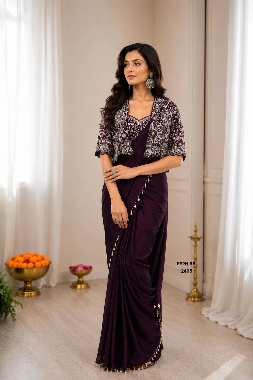 Indo-Western Ready to Wear Saree with an Embroidered Koti (Jacket)